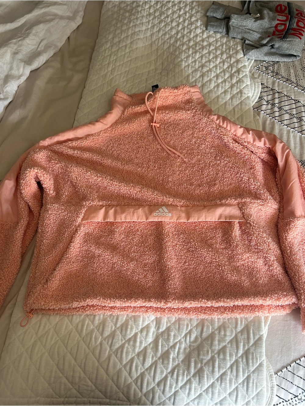 adidas Peach Pink Sherpa Cowl Neck Pullover
